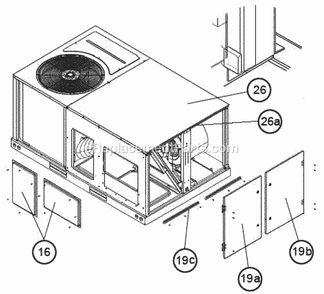 End Panel View (Hinged Panels) Diagram and Parts List for RLQN-C060DV000  Ruud Air Conditioner