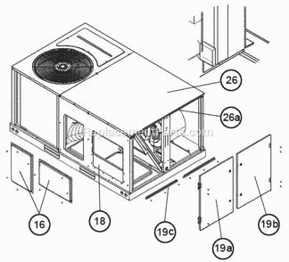 End Panel View (Hinged Panels) Diagram and Parts List for RLNL-G060CL024  Ruud Air Conditioner