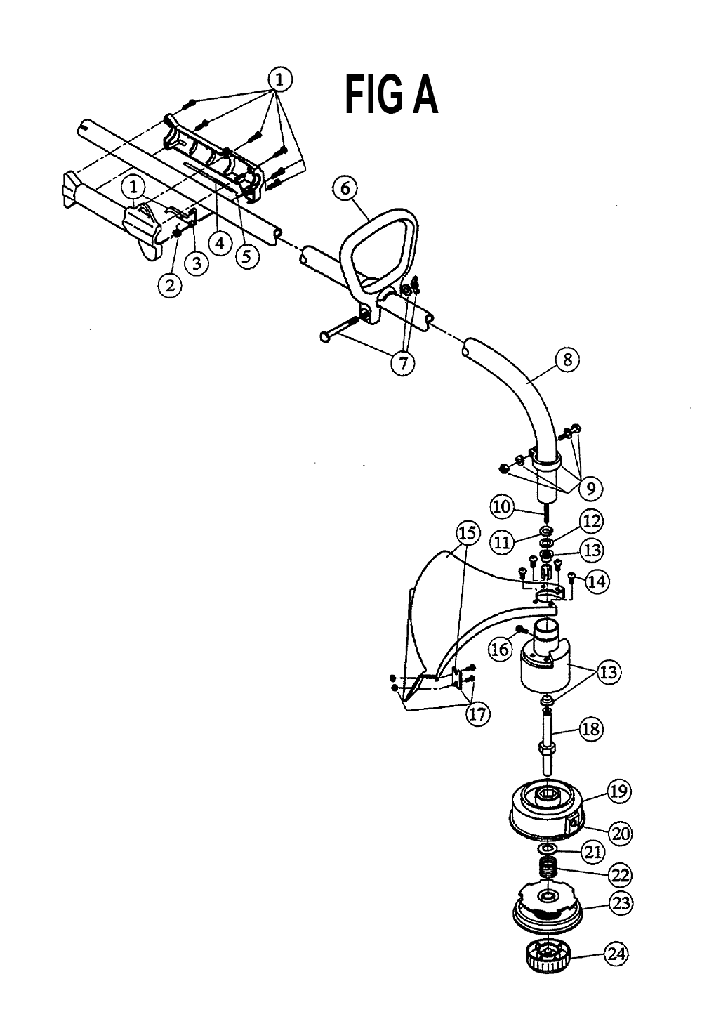 Fig-1 Diagram and Parts List for SINGER-GT2815 502010885 Ryobi Trimmer