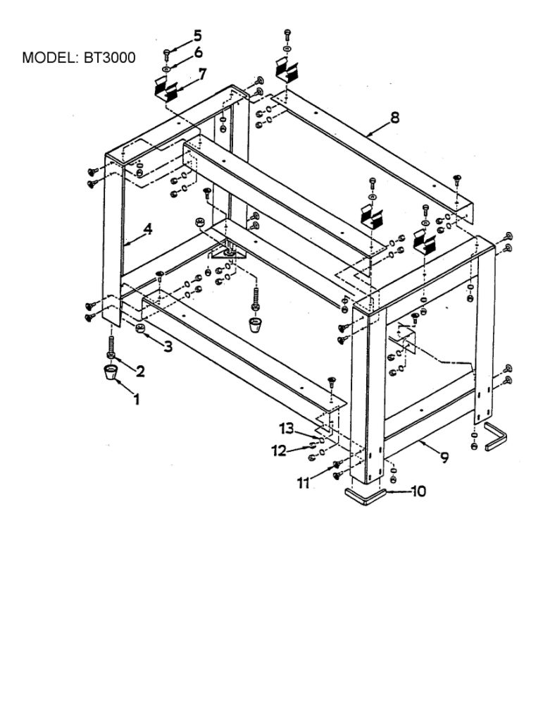 Metal Work Stand Diagram and Parts List for BT3000SXI  Ryobi Table Saw