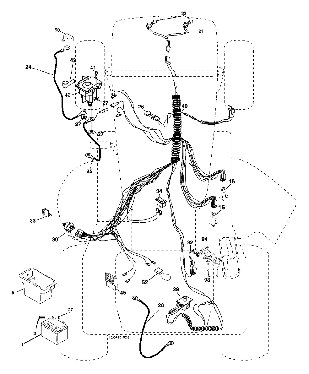 Electrical Diagram and Parts List for HDK 19H42 (960160004-01)(2005) Ryobi Lawn Tractor