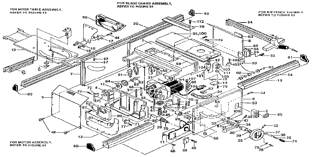 Unit parts Diagram and Parts List for BT3000-1987  Ryobi Table Saw