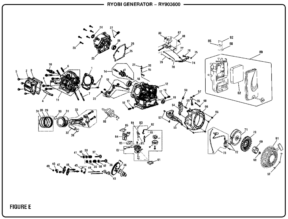 Figure E Diagram and Parts List for RY 903600 (Rev 08)(090930278)(2017-01) Ryobi Generator