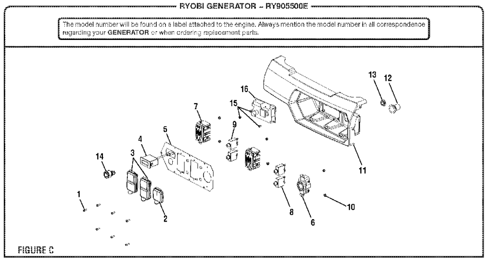 Figure C Diagram and Parts List for RY 905500 E (Rev 03)(090930279)(2016-11) Ryobi Generator