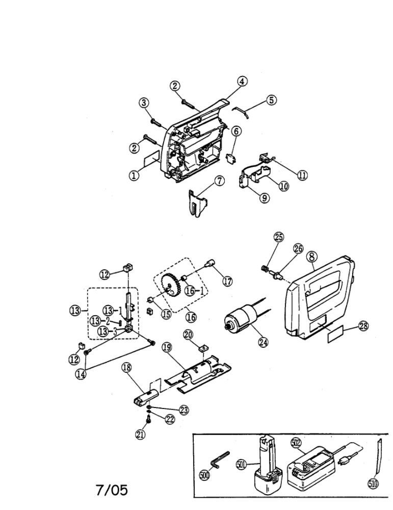 Jig Saw Diagram and Parts List for BOJ-15  Ryobi Jig Saw