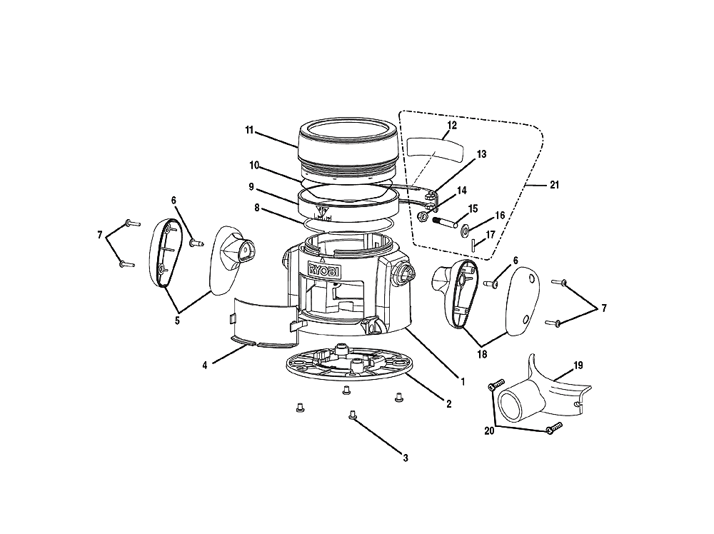 Fig-0 Diagram and Parts List for R181FB  Ryobi Router