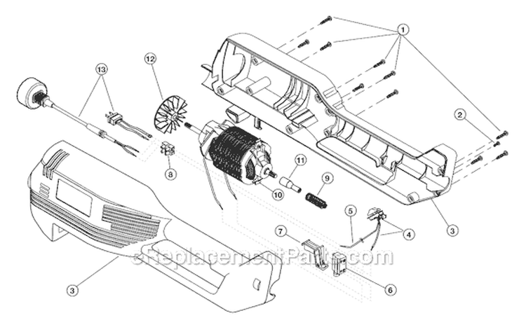 Motor Assembly Diagram and Parts List for 132R 611000001 Ryobi Trimmer