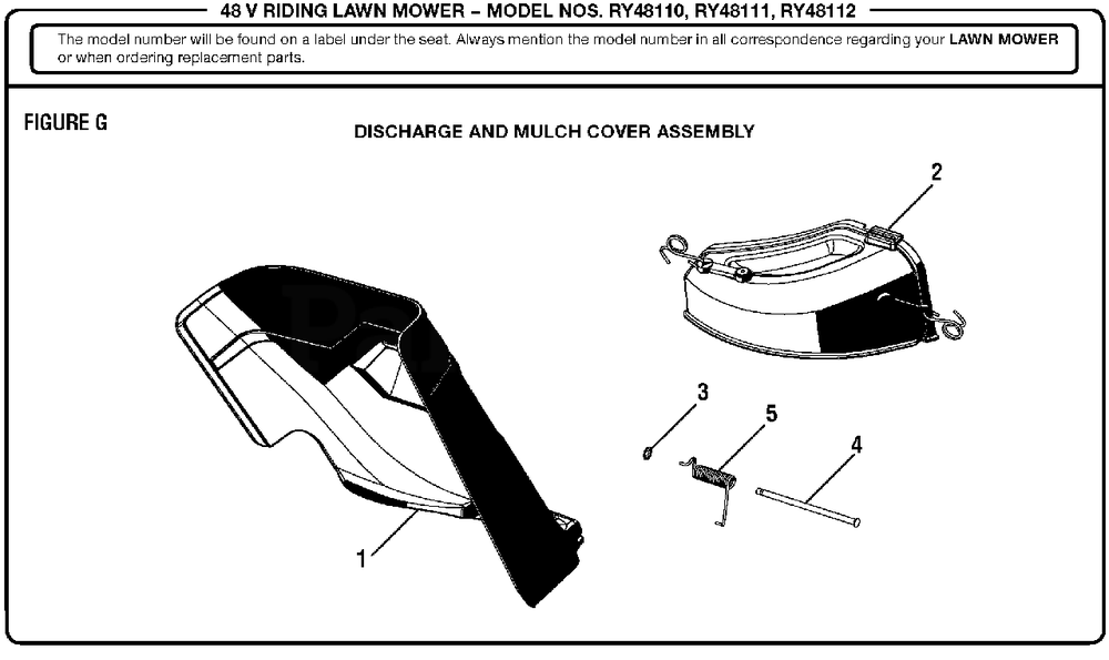 Figure G Diagram and Parts List for RY 48111 (Rev 04)(099749002)(2017-11) Ryobi Lawn Tractor