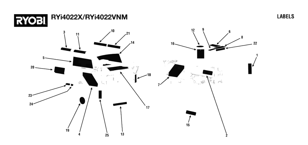 Labels Diagram and Parts List for RY I4022 X (Rev 02)(099930627)(2022-02) Ryobi Generator