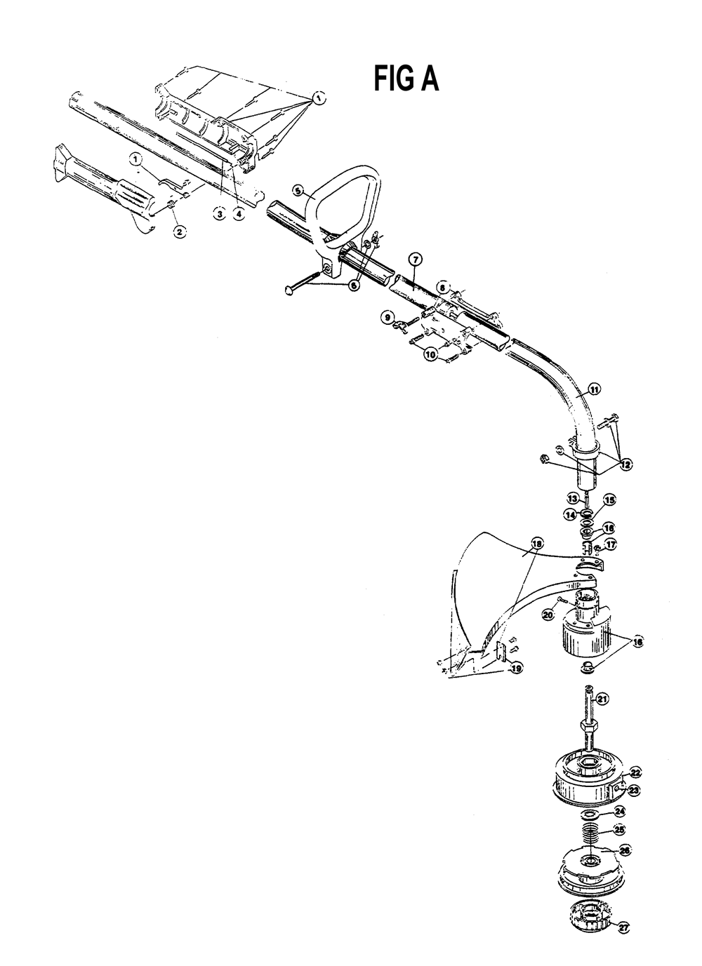 Fig-1 Diagram and Parts List for SINGER-GTE2818 401000001 Ryobi Trimmer