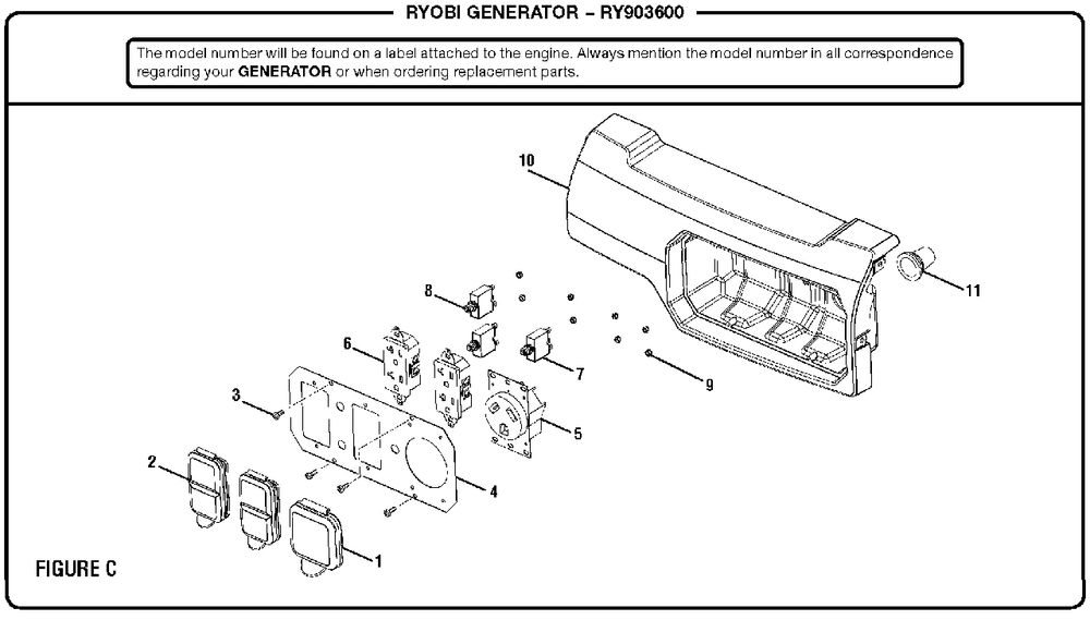 Figure C Diagram and Parts List for RY 903600 (Rev 12)(090930278)(2018-12) Ryobi Generator