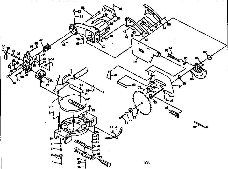 Unit Parts Diagram and Parts List for TS260III  Ryobi Miter Saw