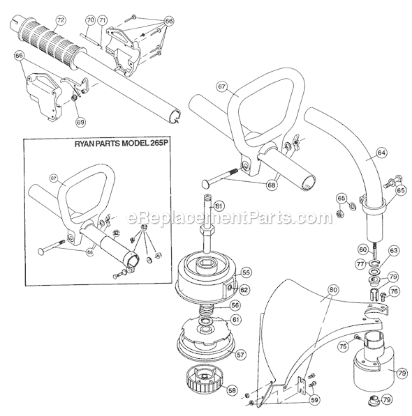 Page B Diagram and Parts List for RYAN265P 606035001-708013000 Ryobi Trimmer