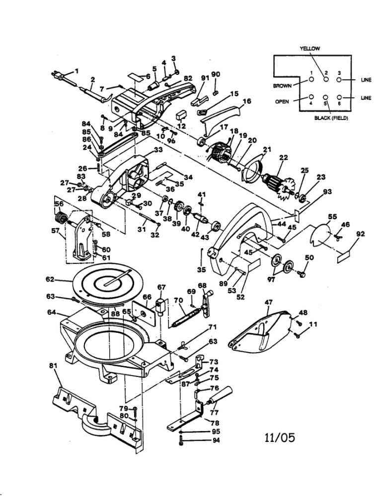 Super Miter Saw Diagram and Parts List for TS-254II  Ryobi Miter Saw