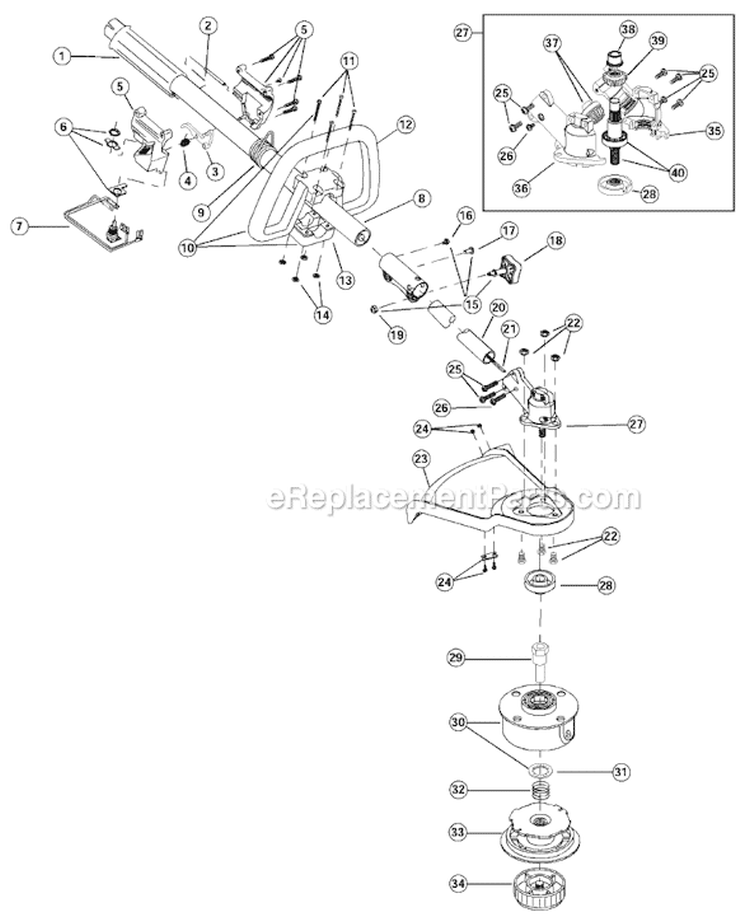 Shaft Assembly Diagram and Parts List for 2079R 41AD279A034 Ryobi Trimmer