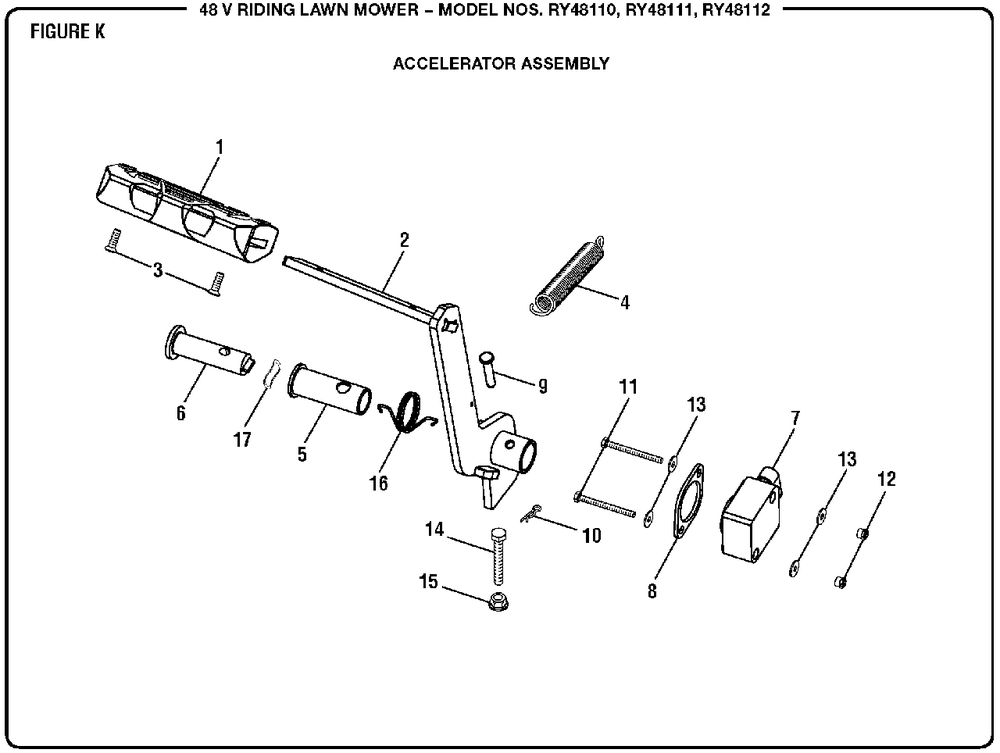Figure K Diagram and Parts List for RY 48111 (Rev 04)(099749002)(2017-11) Ryobi Lawn Tractor