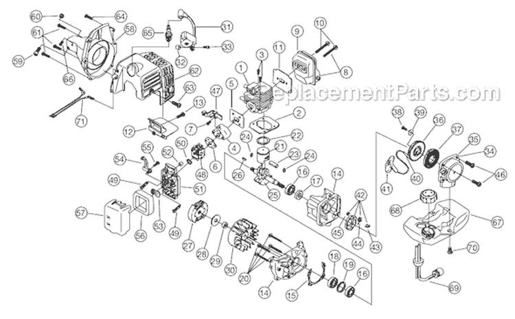 Engine Assembly Diagram and Parts List for 2090R 802116068 Ryobi Trimmer