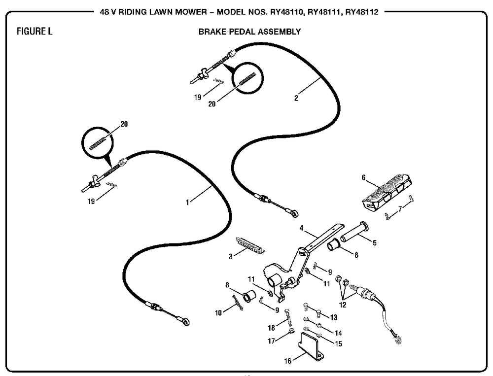 Figure L (Brake Pedal Assembly) Diagram and Parts List for RY 48112 (Rev 01)(099749011)(2018-02) Ryobi Lawn Tractor