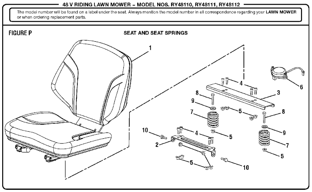 Figure P Diagram and Parts List for RY 48111 (Rev 03)(099749002)(2017-05) Ryobi Lawn Tractor