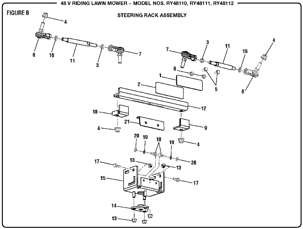 Figure B Diagram and Parts List for RY 48111 (Rev 04)(099749002)(2017-11) Ryobi Lawn Tractor