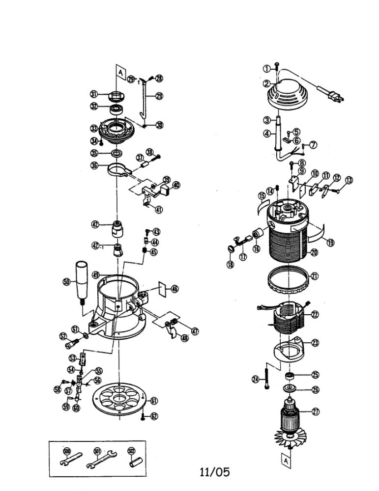 Router Diagram and Parts List for R-330  Ryobi Router