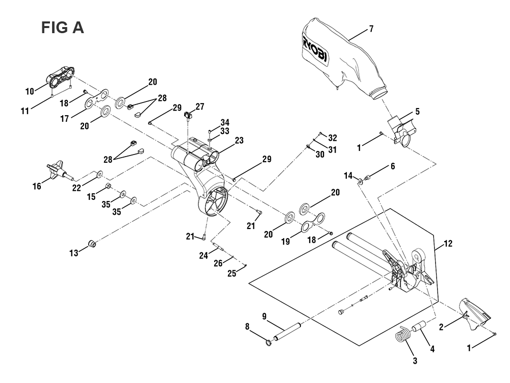 Fig-1 Diagram and Parts List for P3650B  Ryobi Saw