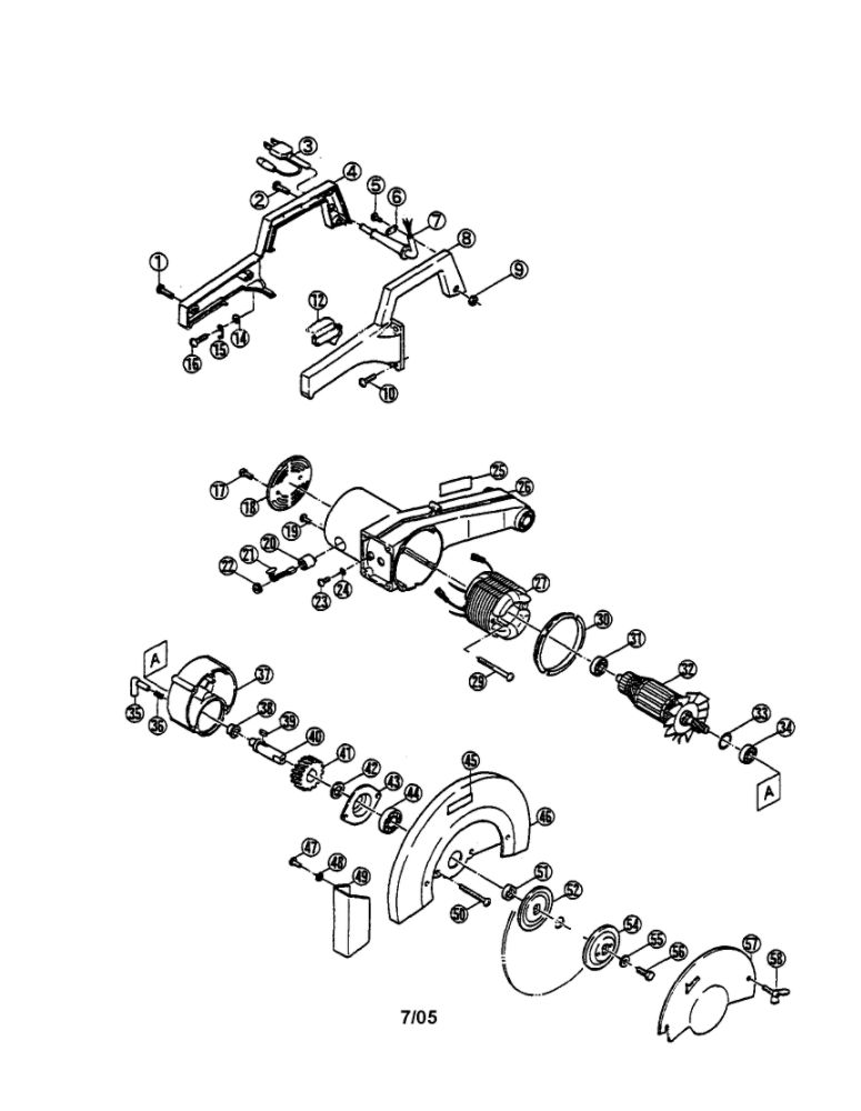 Field Coil/Armature/Guard Diagram and Parts List for C-356  Ryobi Miter Saw