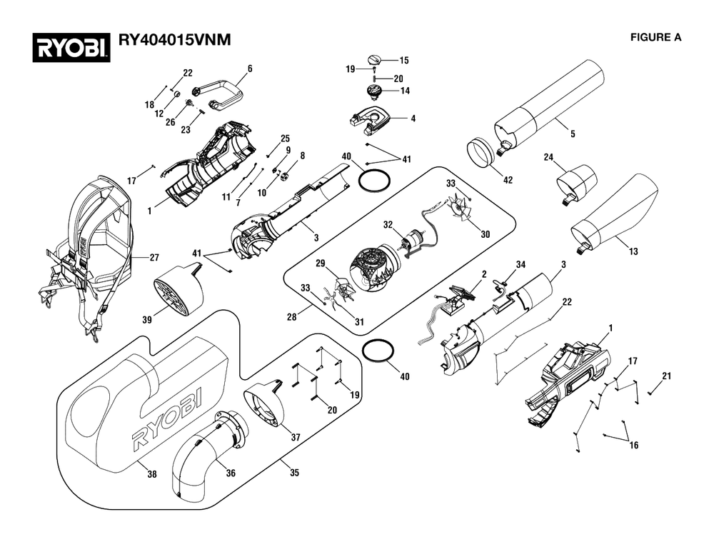 Figure A Diagram and Parts List for RY 404015 VNM (Rev 01)(108727001)(2022-06) Ryobi Leaf Blower / Vacuum