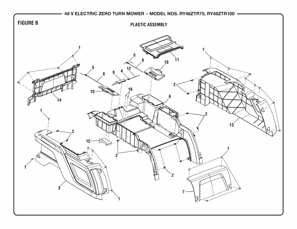 Figure B Diagram and Parts List for RY 48ZTR100 (Rev 02)(099749016)(2019-08) Ryobi Lawn Tractor