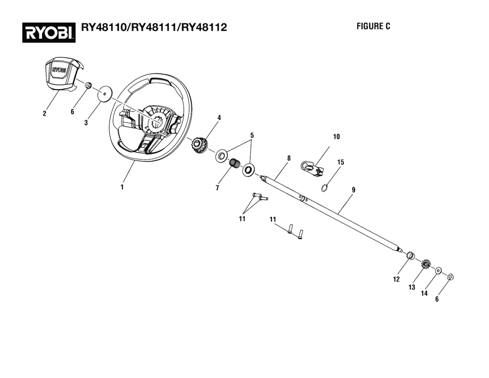 Figure C - Steering Wheel And Shaft Assembly Diagram and Parts List for RY 48110 (Rev 05)(099749001)(2021-05) Ryobi Lawn Tractor