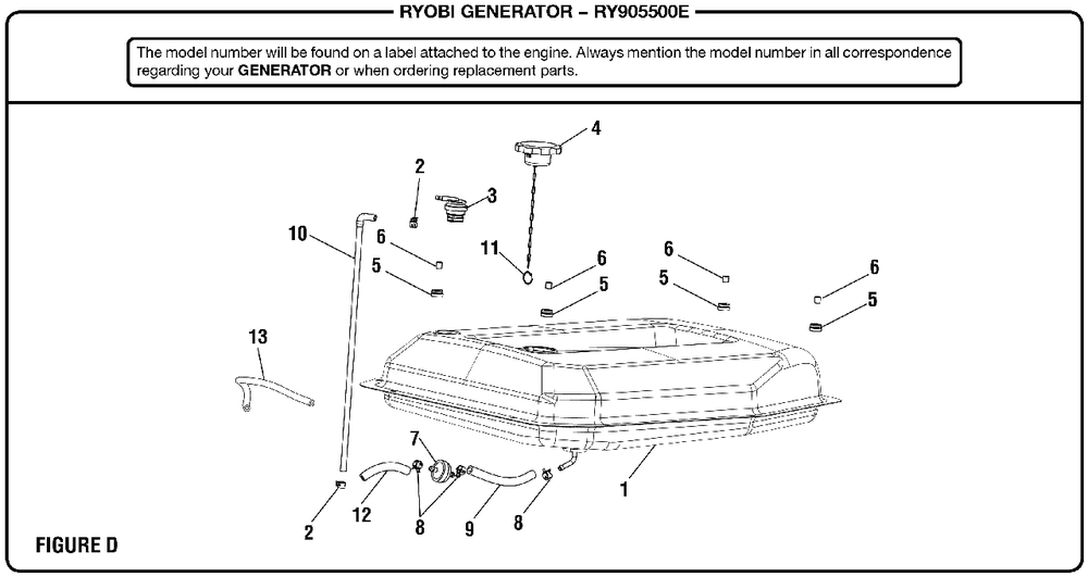 Figure D Diagram and Parts List for RY 905500 E (Rev 10)(090930279)(2019-03) Ryobi Generator