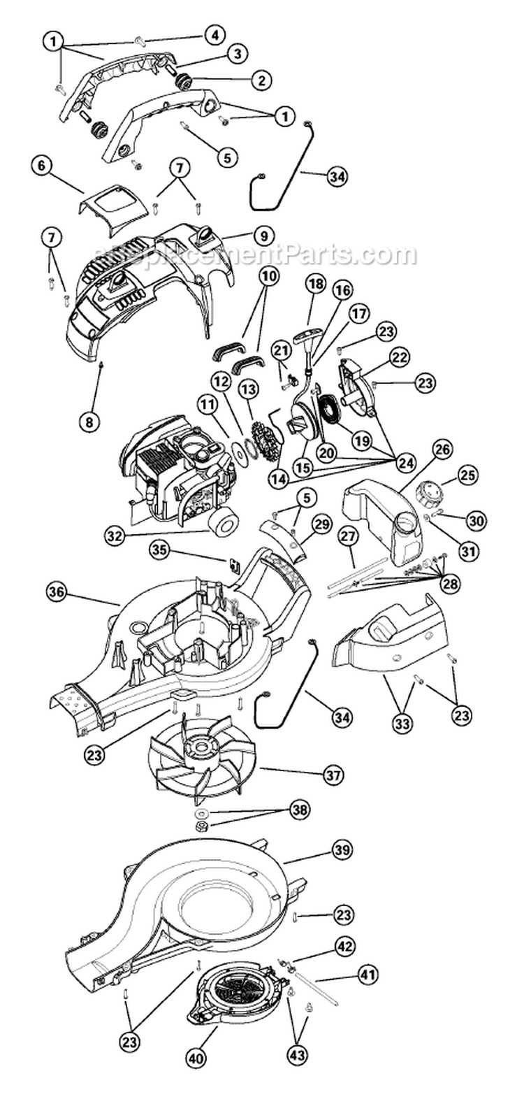 Page B Diagram and Parts List for 340BV 41DS340G034 Ryobi Leaf Blower / Vacuum