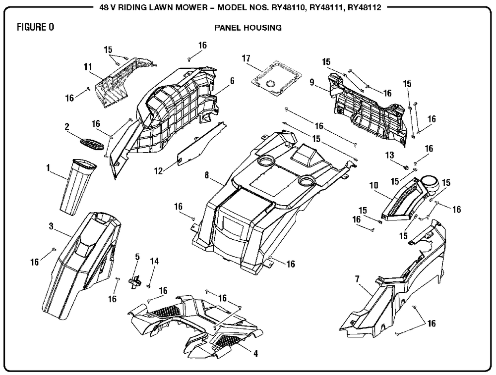 Figure O Diagram and Parts List for RY 48111 (Rev 03)(099749002)(2017-05) Ryobi Lawn Tractor