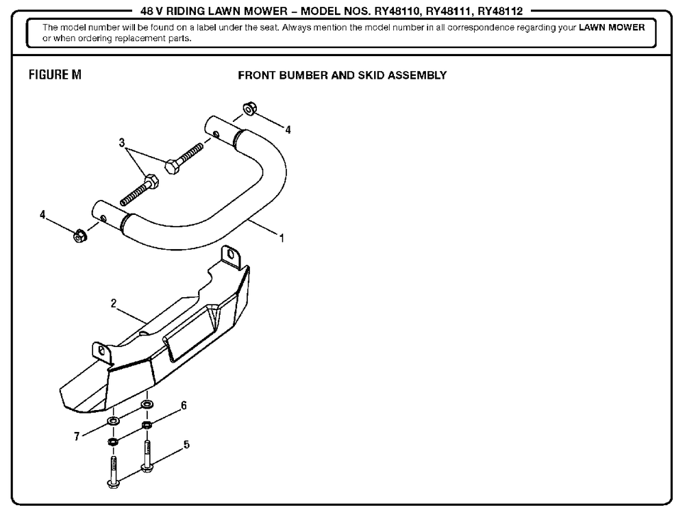 Figure M (Front Bumber And Skid Assembly) Diagram and Parts List for RY 48112 (Rev 01)(099749011)(2018-02) Ryobi Lawn Tractor