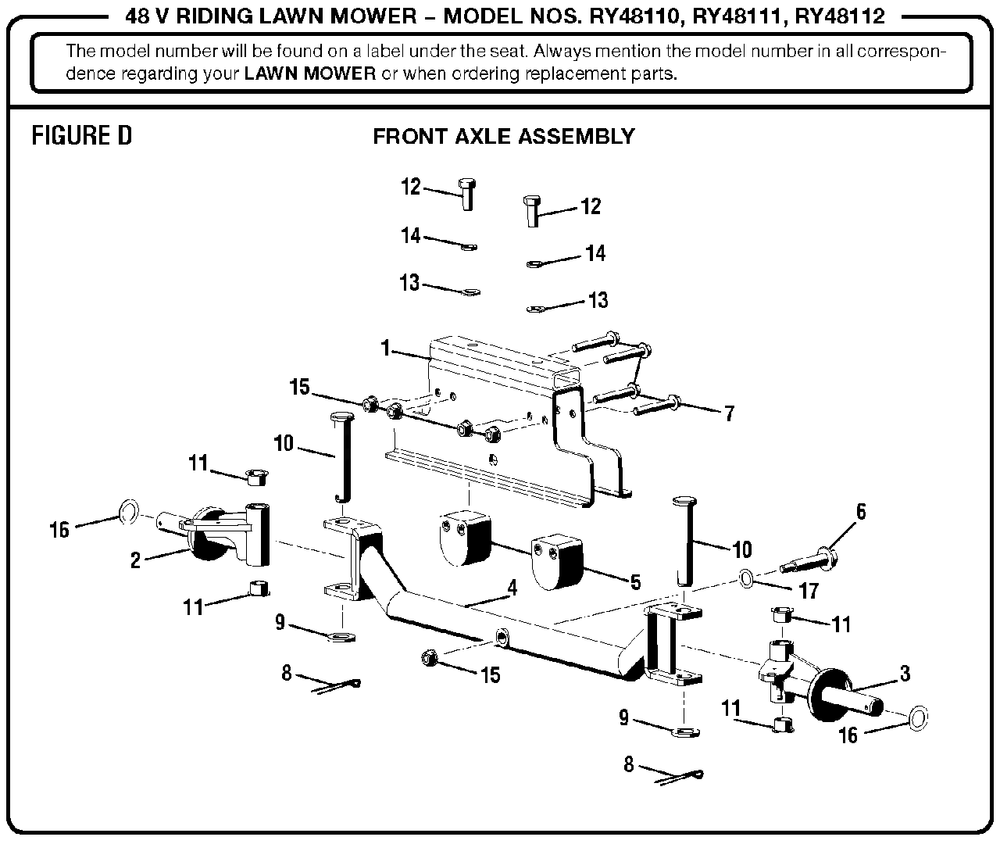 Figure D Diagram and Parts List for RY 48111 (Rev 03)(099749002)(2017-05) Ryobi Lawn Tractor