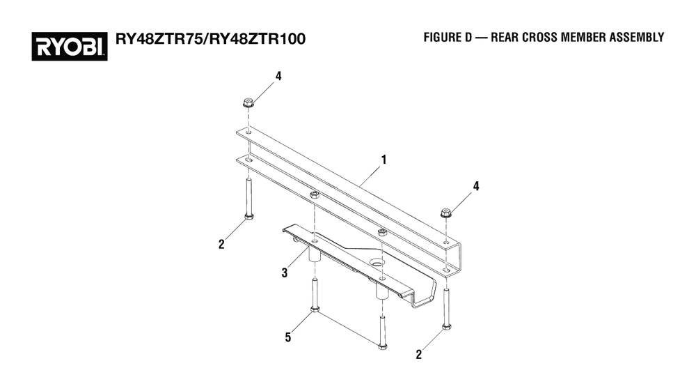 Figure D - Rear Cross Member Assembly Diagram and Parts List for RY 48ZTR75 (Rev 03)(099749015)(2021-04) Ryobi Lawn Tractor