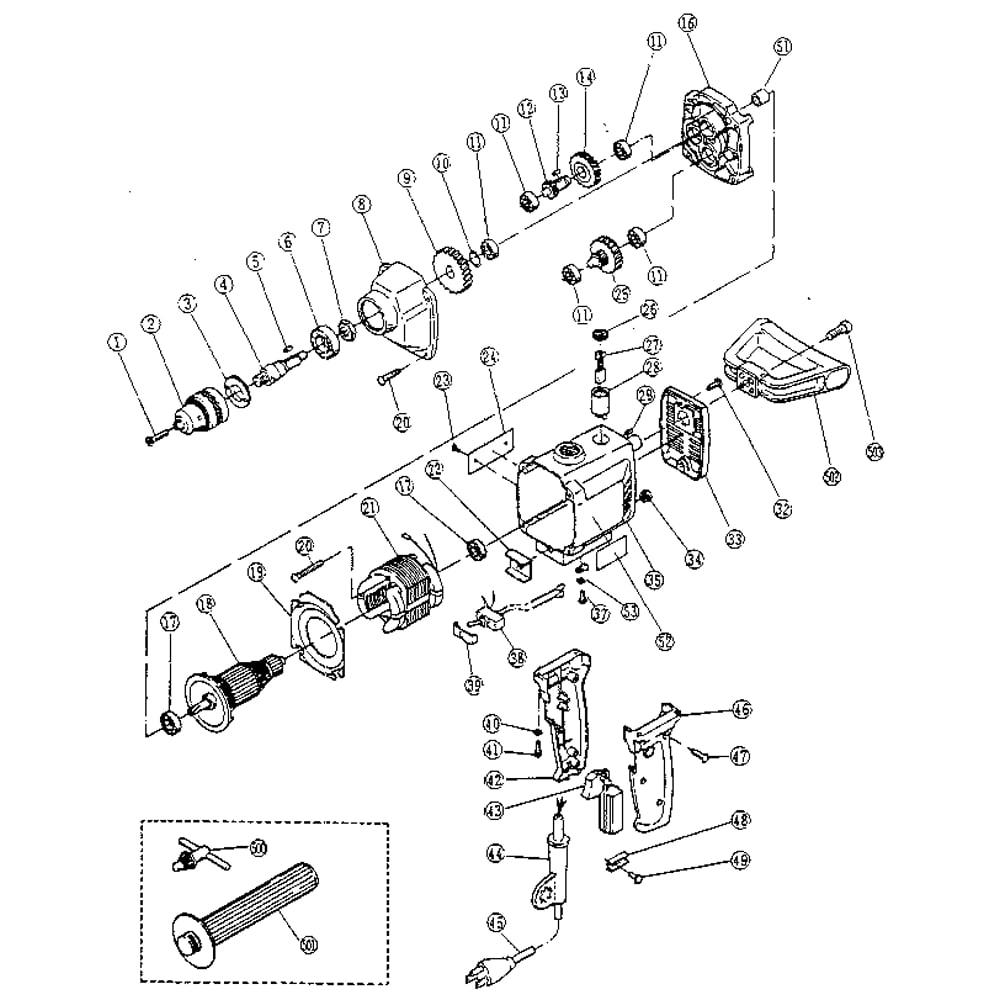 Unit Parts Diagram and Parts List for DH-130-1987  Ryobi Drill