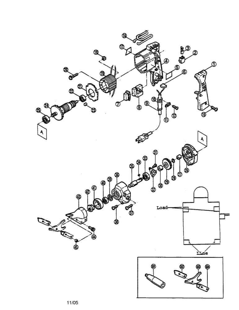 Shear Diagram and Parts List for SH-1000A  Ryobi Nibbler & Shears