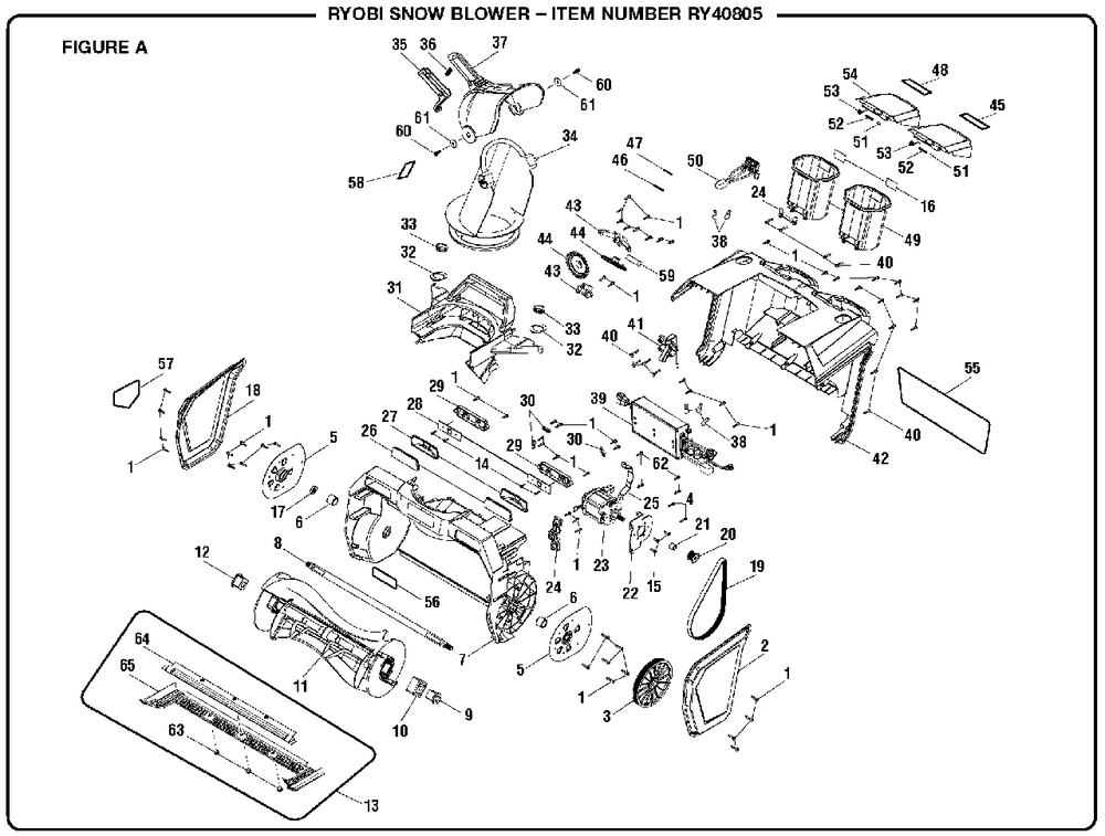 Figure A Diagram and Parts List for RY 40805 (Rev 01)(107700021)(2018-07) Ryobi Leaf Blower / Vacuum