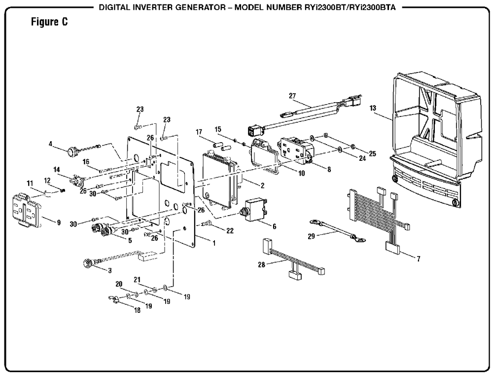Figure C Diagram and Parts List for RY I2300 BTA (Rev 01)(090930330)(2017-07) Ryobi Generator