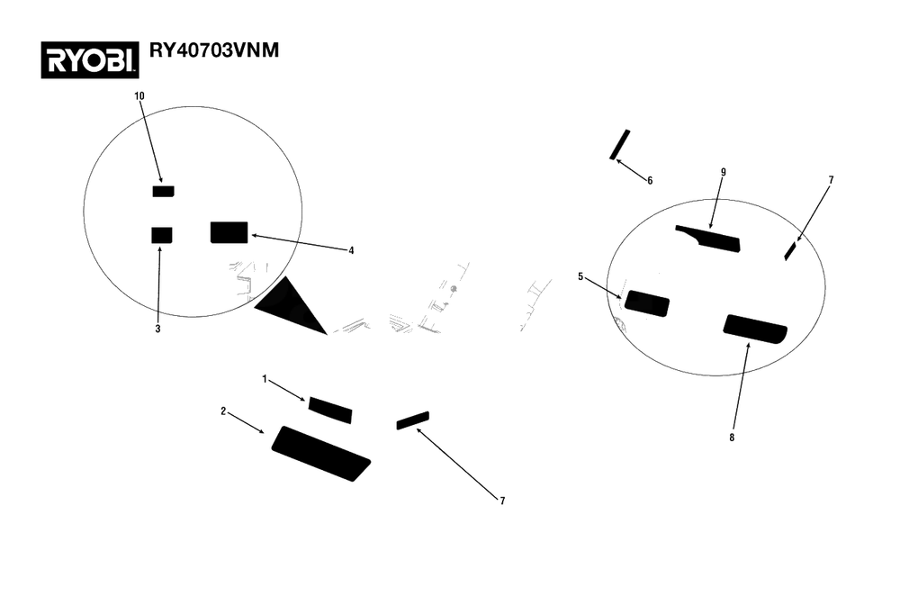 Labels Diagram and Parts List for RY 40703 VNM (Rev 02)(108750001)(2022-09) Ryobi Tiller