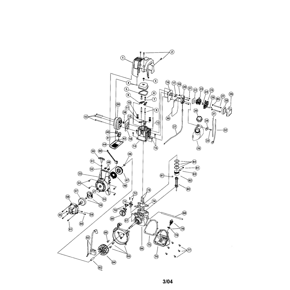 Engine Diagram and Parts List for 11A-436T063  Ryobi Trimmer