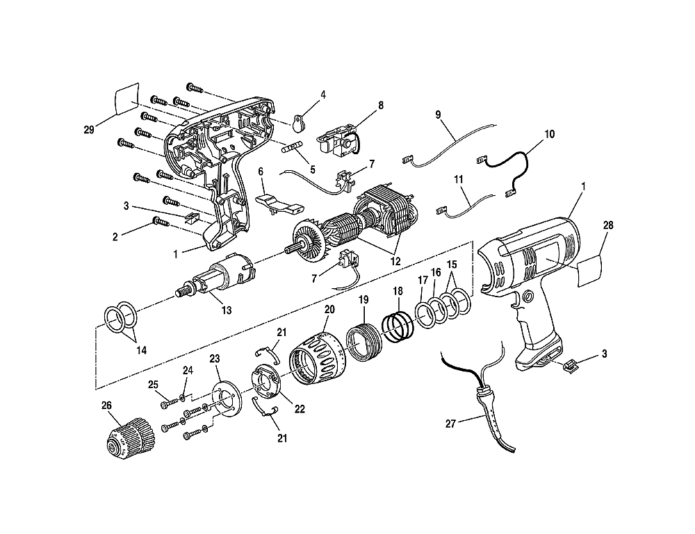 Fig-0 Diagram and Parts List for DC45  Ryobi Cordless Drill