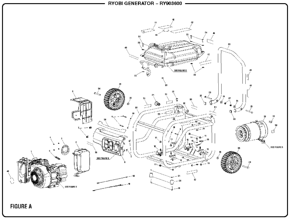 Figure A Diagram and Parts List for RY 903600 (Rev 12)(090930278)(2018-12) Ryobi Generator