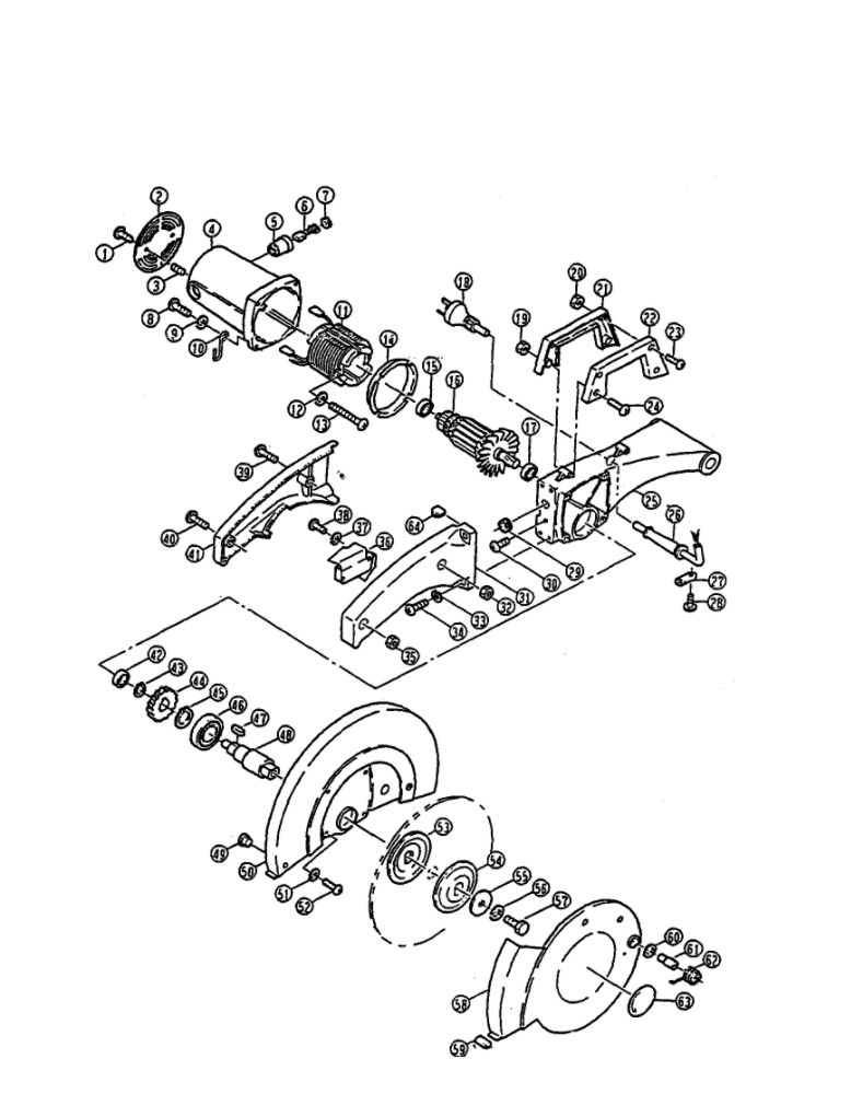 Motor/Blade Cover Diagram and Parts List for C356II  Ryobi Miter Saw