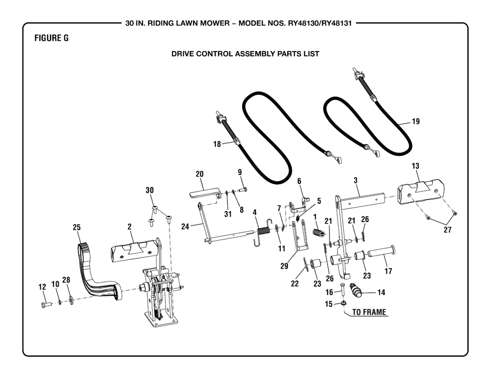 Figure G Diagram and Parts List for RY 48131 (Rev 01)(099237001)(2020-03) Ryobi Lawn Tractor