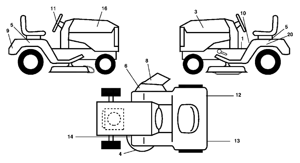 Decals Diagram and Parts List for HDK 19H42 (960160004-01)(2005) Ryobi Lawn Tractor