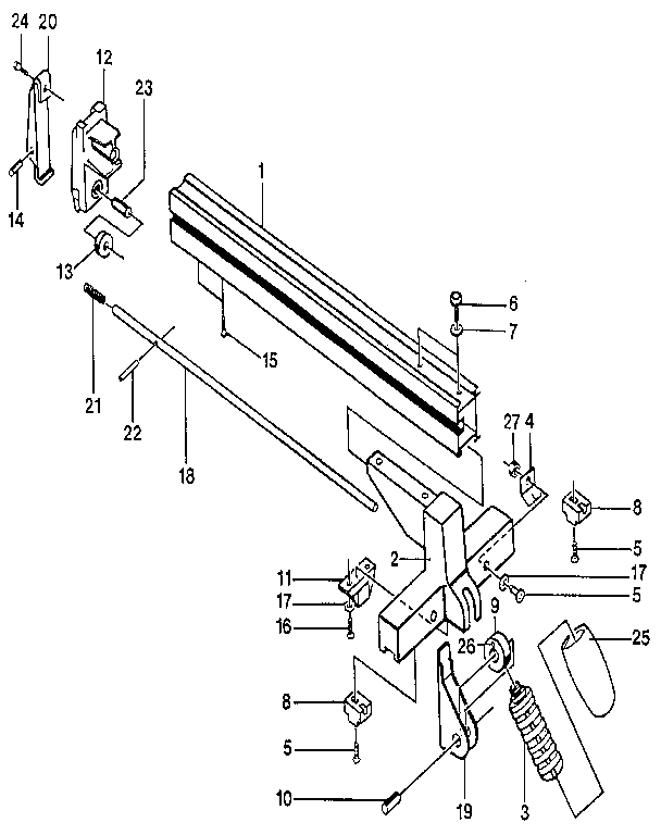 Rip fence assembly Diagram and Parts List for BT3000-1987  Ryobi Table Saw