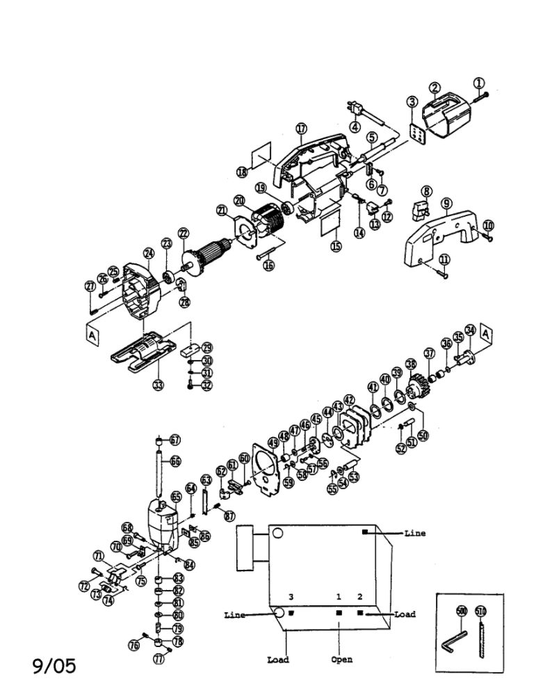 Jig Saw Diagram and Parts List for J-60V  Ryobi Jig Saw