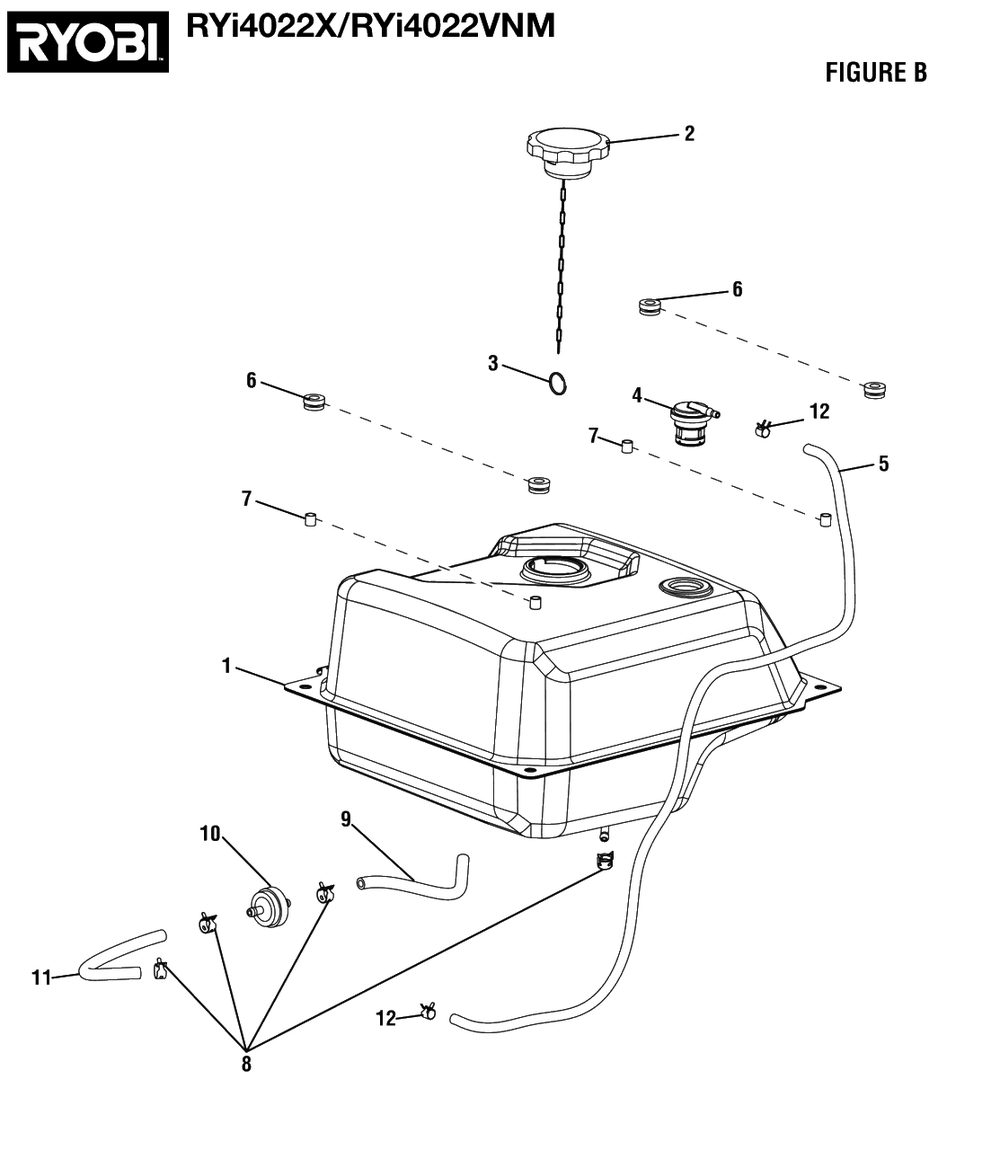 Figure B Diagram and Parts List for RY I4022 X (Rev 02)(099930627)(2022-02) Ryobi Generator